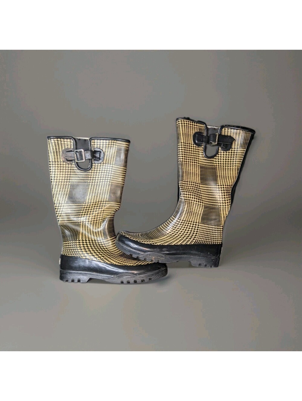 Sperry Houndstooth Rain Boots Yellow Black  Size 7
